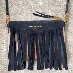 Burberry Navy Suede Peyton Check Crossbody Bag